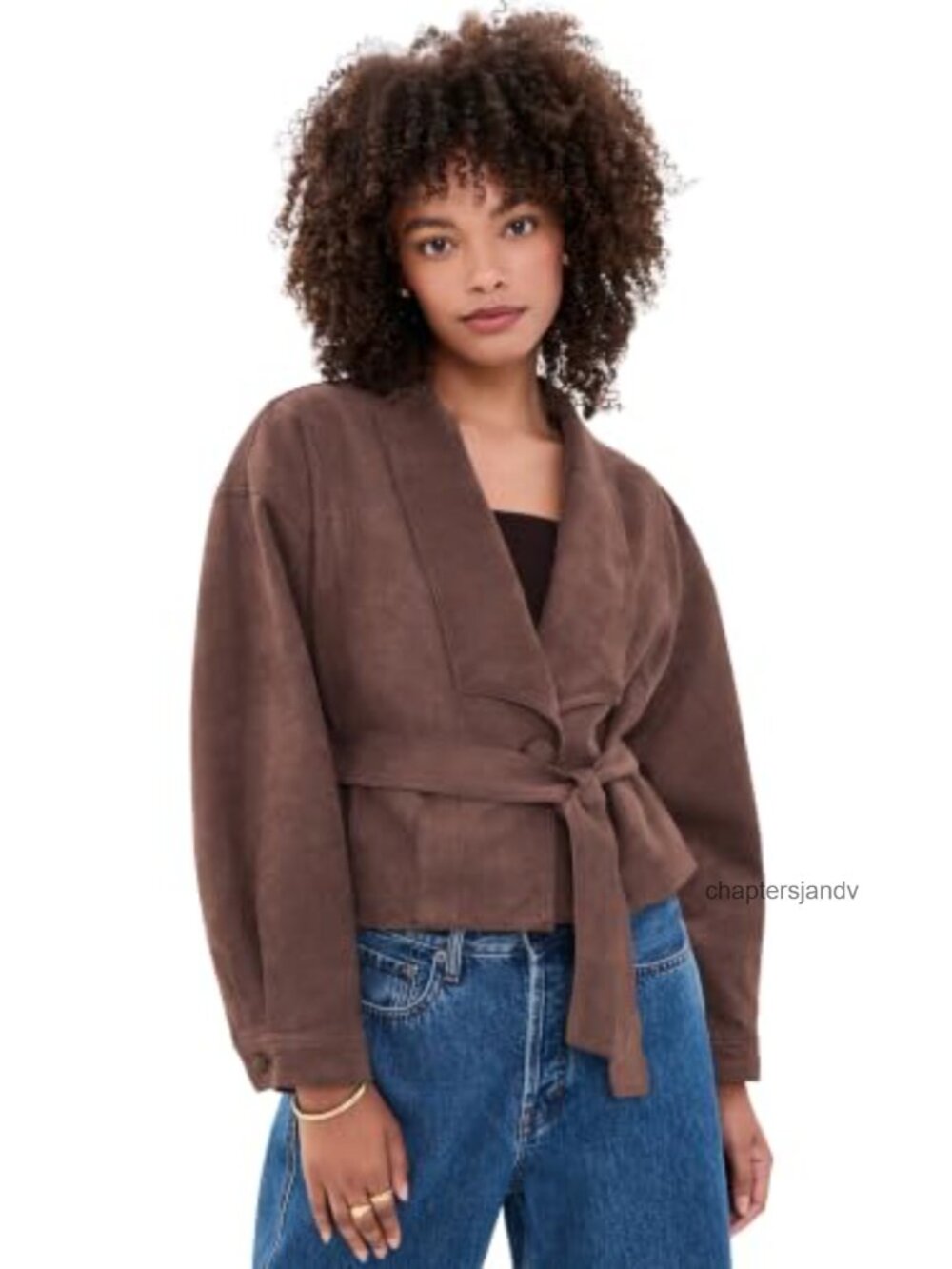 Faux Suede Shawl Collar Jacket Button Cuffs Tie Belt Casual